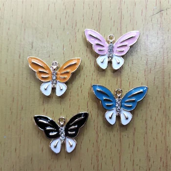 10pcs metall emaye Butterfly Charm hayvon hasharotlar Charms bilaguzuk DIY kupe marjonlarni kalit zanjir zargarlik aksessuarlari uchun marjonlarni