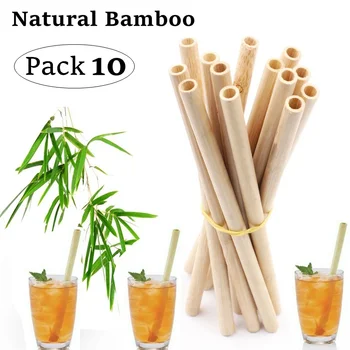 10pcs tabiiy bambuk somon 20cm tozalash cho'tkasi bilan qayta ishlatiladigan ichimlik somonlari ekologik toza bambuk kokteyl somonlari bar aksessuari