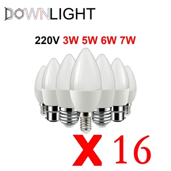 16pcs LED sham lampochkasi C37 3 Vt-7 Vt E14 E27 B22 AC220V-240V oshxona va yashash xonasi uchun Super yorqin issiq oq yorug'lik