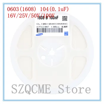 4000dona g'altak lot 0603 1608 104 0.1 uF 100nf 16V 25V 50V 100V X7R chip capacitor MLCC Nonpolarized capacitor SMD