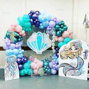 Mermaid Theme Balonlar Garland Arch Kit Binafsharang Metall Konfeti Ballon Chaqaloq Uchun Dush Dekorasi Bolalar Qiz Tug'ilgan Kuni Partiyasi Uchun Materiallar