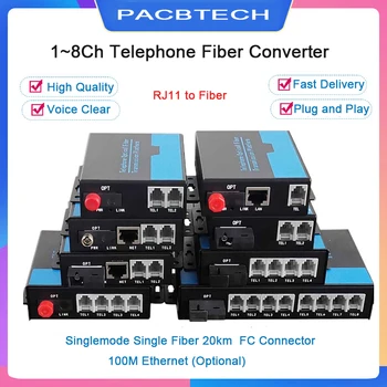 Optik tolali konvertorga 8ch telefon PCM optik tolali FXS/FxO orqali optik tolali konvertorga 1ch 100m Ethernet