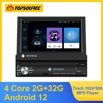 TOPSOURCE 1 Din avtomobil Radio Android 12 7 inch Retractable ekran Multimedia Video Player GPS simsiz avtomobil Audio BT FM navigatsiya