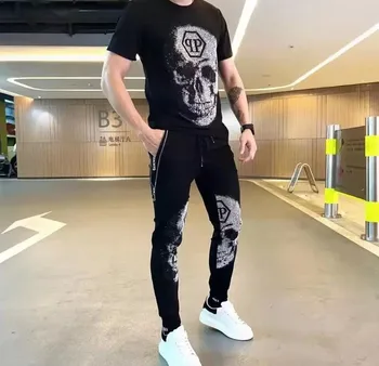 Yuqori sifatli dizayner Rhinestone t-shirt casual Slim fit erkaklar uchun bayram Osiyo hajmi S-4XL 2024 moda tees