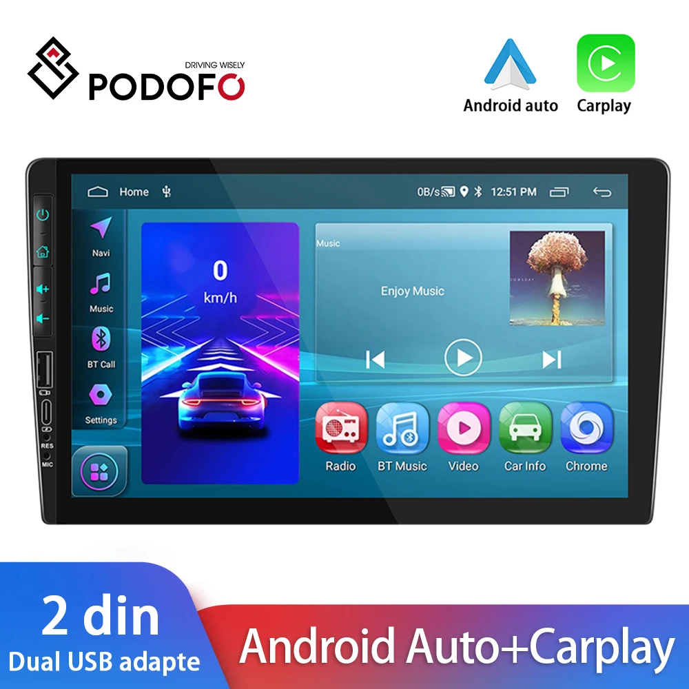Podofo Android 2 din avtomobil Radio Stereo Carplay Multimedia Video pleer uchun Volksvagen Toyota Nissan Kia Ford GPS navigatsiyasi
