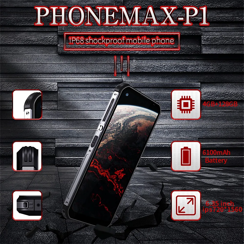 PHONEMAX P1 RAM 4GB ROM 128GB yoshgina smartfon LTE 4G Android 10 MT6762D Octa yadroli 6050mah batareya suv mobil telefon NFC